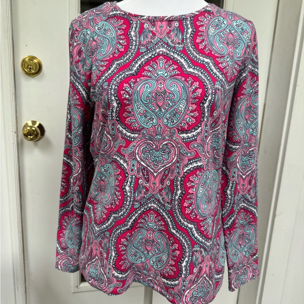 Talbots Pink and Blue Paisley Long Sleeve Tee with Stretch